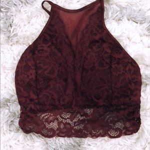 Maroon lace halter crop top